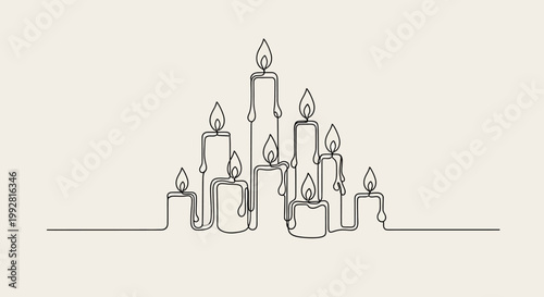 Continuous Line Drawing of Burning Candles in a Row