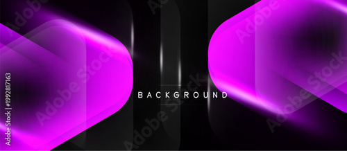 Dark backdrop features vibrant pink geometric shapes, creating modern abstract design. Text background centered below.