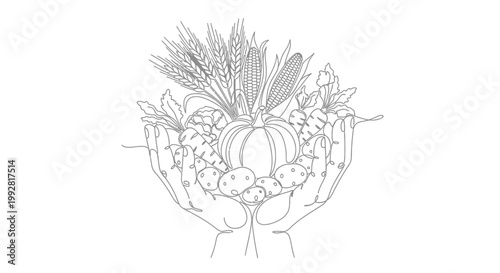 Tableau sur toile Harvest bounty in hands, illustration of abundant autumn produce, healthy food c