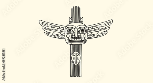 Indigenous Totem Pole Illustration, Native American Art, Tribal Symbol