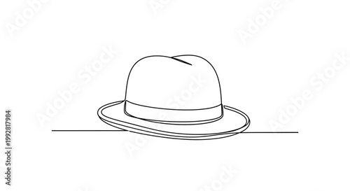 Minimalist Fedora Hat Line Art Illustration Isolated on White Background