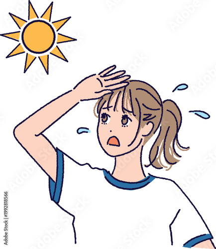 日差しが気になっている体操服姿の女子生徒