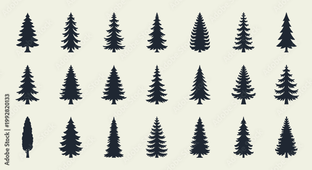 Fototapeta premium Collection of Pine Tree Silhouettes - Evergreen Forest Icons