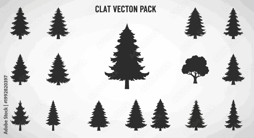 Obraz premium Pine Tree Silhouettes Collection: Evergreen Forest Icons