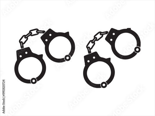 Handcuffs silhouette vector illustration, police arrest security icon design