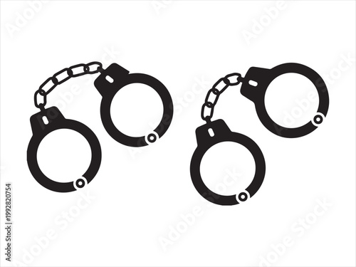 Handcuffs silhouette vector illustration, police arrest security icon design