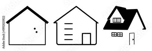 Energy rating house icon set with solid black symbol on white background featuring energy, rating, house with green energy and building