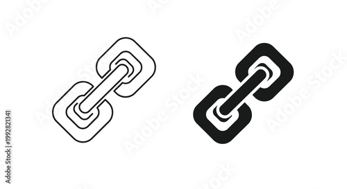 A simple black and white illustration depicts two interconnected chain links one outlined and one solid high quality