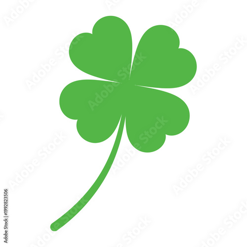 Four Leaf Green Clover Heart Shape, Patrick’s Day themed clover symbol, botanical luck concept, clean abstract vector illustration