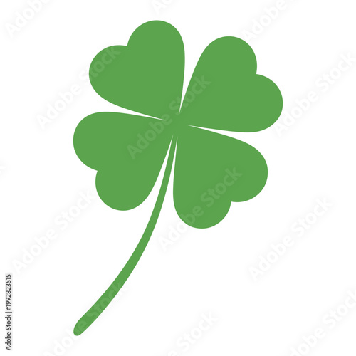 Four Leaf Green Clover Heart Shape, Patrick’s Day themed clover symbol, botanical luck concept, clean abstract vector illustration