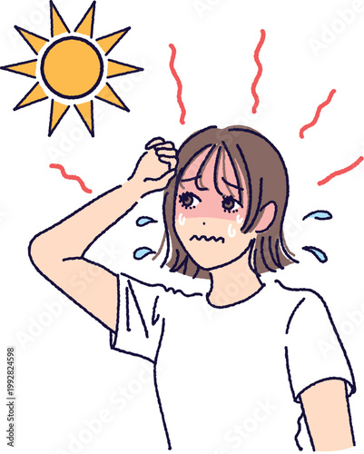 熱中症になりかけている女性のイラスト（猛暑・熱中症・紫外線）