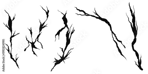 Hand drawn cracked wall, ground, glass, egg. doodle break set