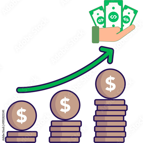 Financial Growth Icon: An illustrative image representing the concept of financial prosperity. Coins and banknotes symbolize wealth accumulation and economic advancement.