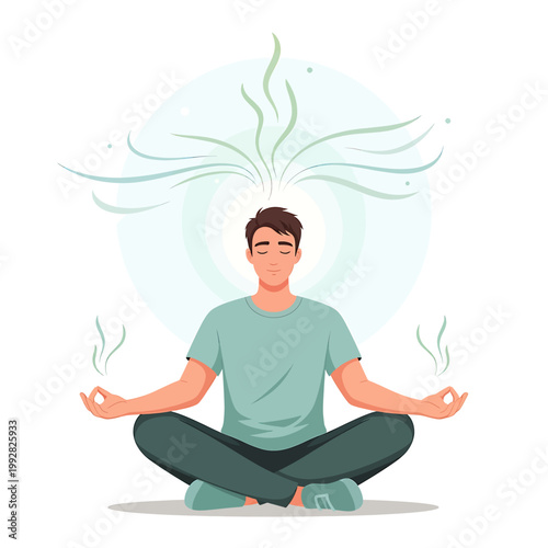 Foto Man meditating in lotus position.