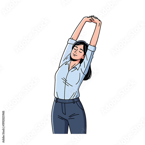 Woman stretching arms up high relax.