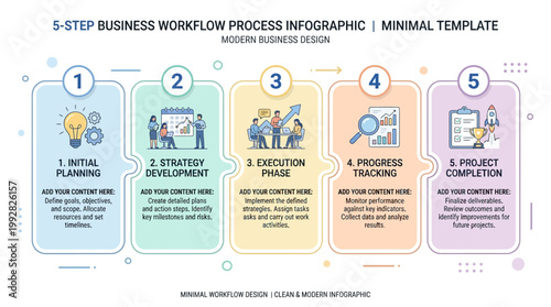 Business Workflow Process Infographic Template with Five Steps and Simple Icons