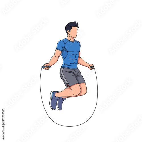 Young man jumping rope fitness exercise.