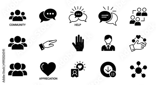 Black icons of people and communication.