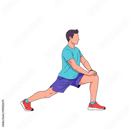 Man doing lunge exercise stretch.