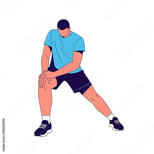 Man stretching leg muscles on ground.