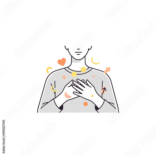 Person with hands on heart emotionally.