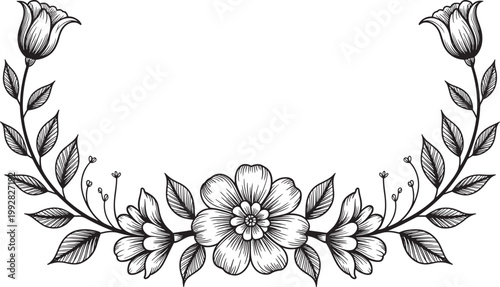 vintage floral ornamental border with flowers and leaves design
