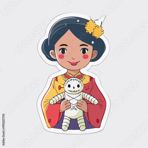Cute girl holding a voodoo doll