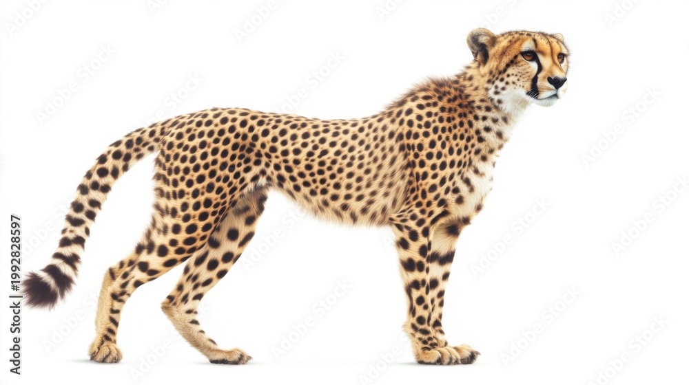 Fototapeta premium Elegant Cheetah Standing Sideways Isolated on White