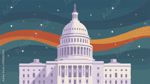 Φωτογραφία Stylized U.S. Capitol Building under Colorful Starry Night Sky