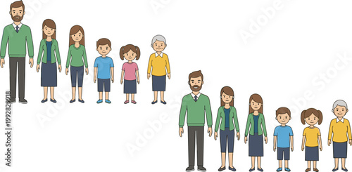 Family characters creation kit vector illustration with customizable people body parts clothing and poses set