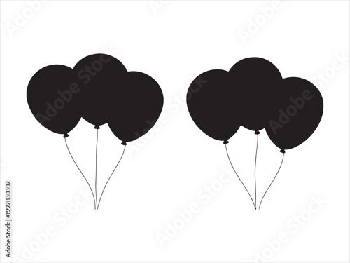 Balloons silhouette vector illustration, party celebration decoration icon design