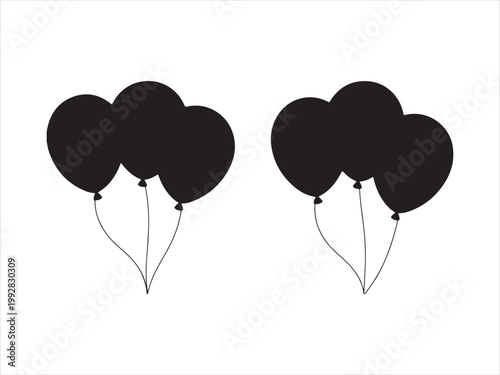 Balloons silhouette vector illustration, party celebration decoration icon design