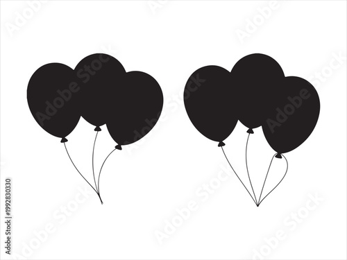 Balloons silhouette vector illustration, party celebration decoration icon design