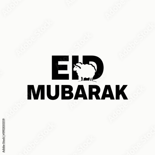 Eid Mubarak text with sheep illustration