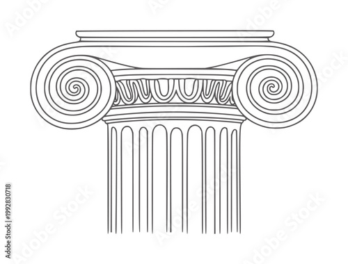 Ionic column capital with volutes and fluting detail line architecture ancient