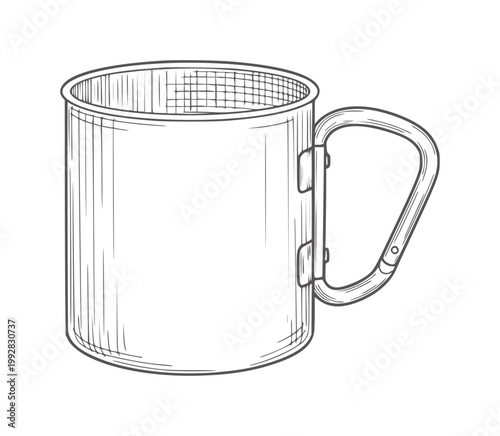 Of a metal camping mug with carabiner handle