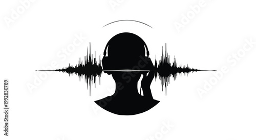 Sound wave silhouette of person wearing headphones