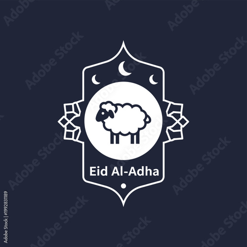 Eid Al-Adha celebration with sheep and moon icon