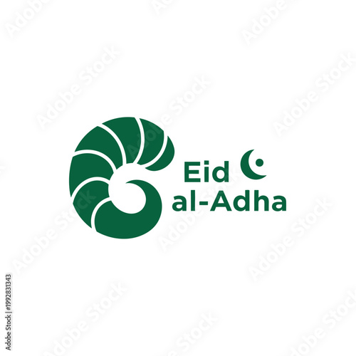 Eid al-Adha Celebration with Ram Horns and Crescent Moon Symbol