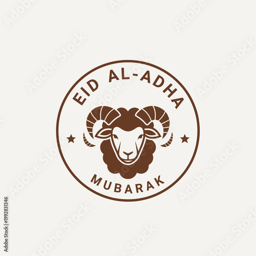 Eid Al-Adha Mubarak sheep circular emblem logo stamp illustration