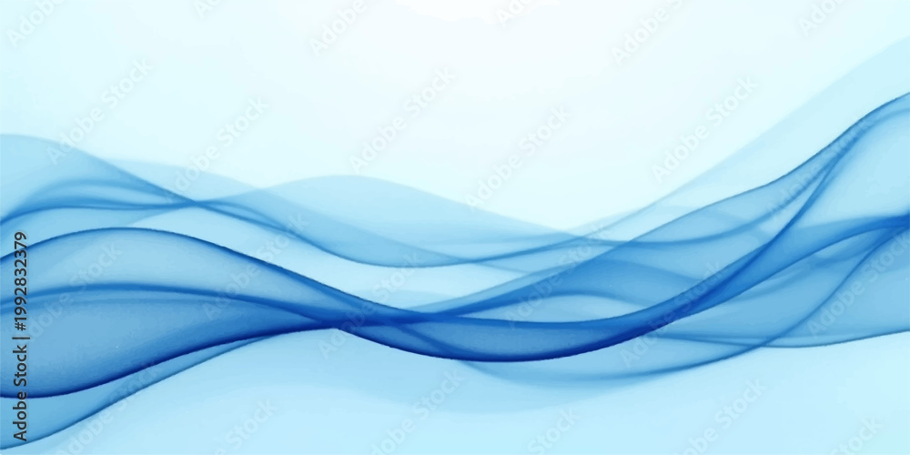 Naklejka premium An abstract blue wave design features smooth flowing lines and soft light curves to create a digital art backdrop with a motion texture