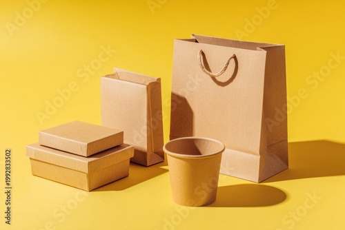 Eco-Friendly Kraft Packaging Set on Bright Surface