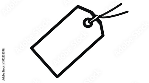Blank price tag label outline with string loop minimal retail sticker icon simple line style isolated on white background