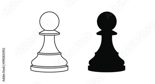 A simple illustration depicts two chess pawns one white and one black standing side by side high quality