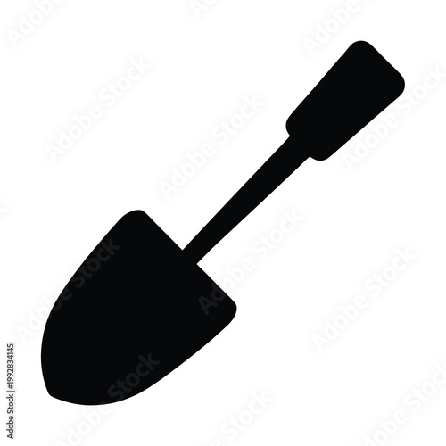 Silhouette of a small shovel with a rounded blade and short handle