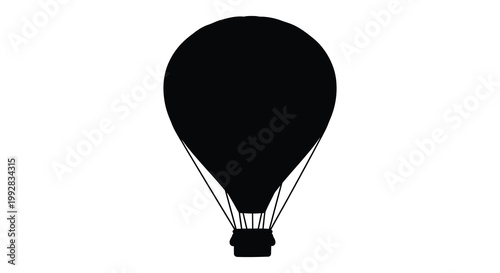 A stark black hot air balloon against a white background a simple silhouette