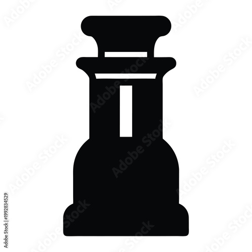 Solid black graphic design of a stylized chess rook piece illustration