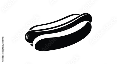 A stark black silhouette of a hotdog with condiments a simple depiction silhouette