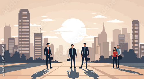 An illustration promoting World Malaria Day features people standing against a cityscape background under a bright sun, raising malaria awareness and supporting mosquito prevention