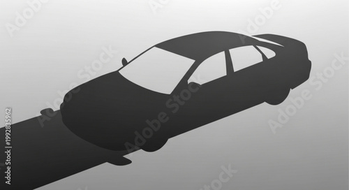 Silhouette of a modern sedan car casting a long shadow.